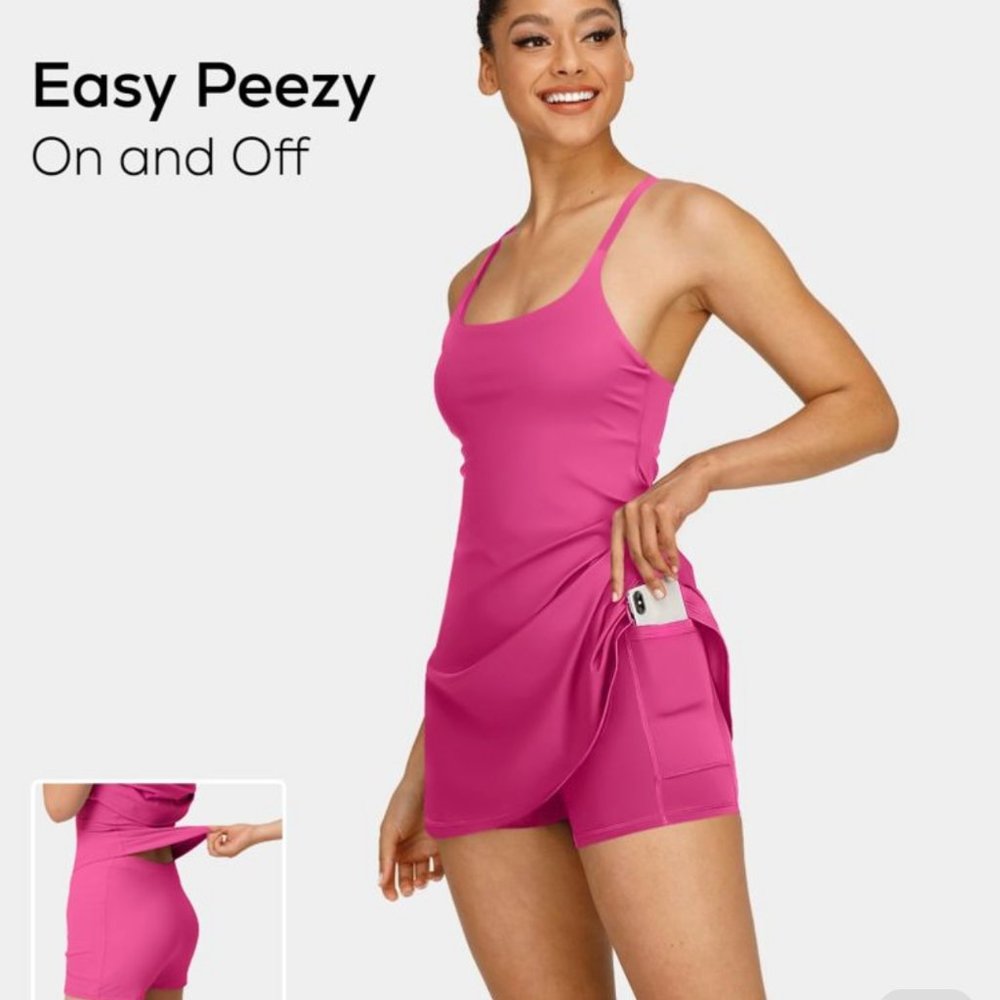 Halara Everyday Cloudful 2 in 1 Flare Workout Dress Wannabe- Easy Peezy Pink